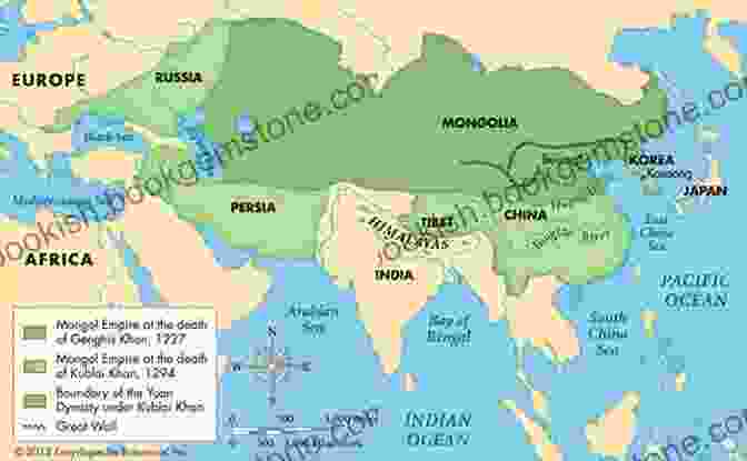 A Map Of The Mongol Empire, Showing Its Vast Extent From The Pacific Ocean To The Caspian Sea In Search Of Genghis Khan