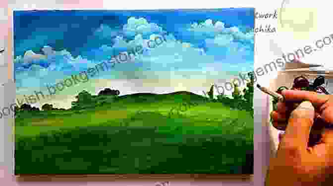 A Vibrant And Detailed Acrylic Landscape Painting Featuring Rolling Hills, Lush Greenery, And A Majestic Mountain Range In The Distance. Creative Acrylic Landscapes (Acrylic Tips Techniques)