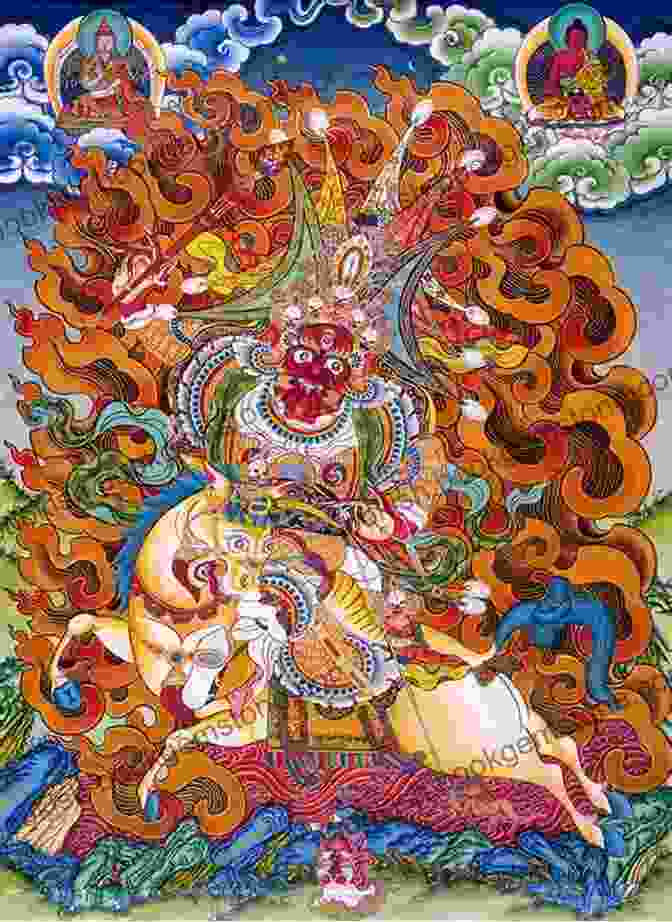 A Vibrant And Intricately Detailed Dek Painting Depicting A Traditional Tibetan Buddhist Scene With Deities, Symbols, And Landscapes. Dek: Paintings Assemblies And Details